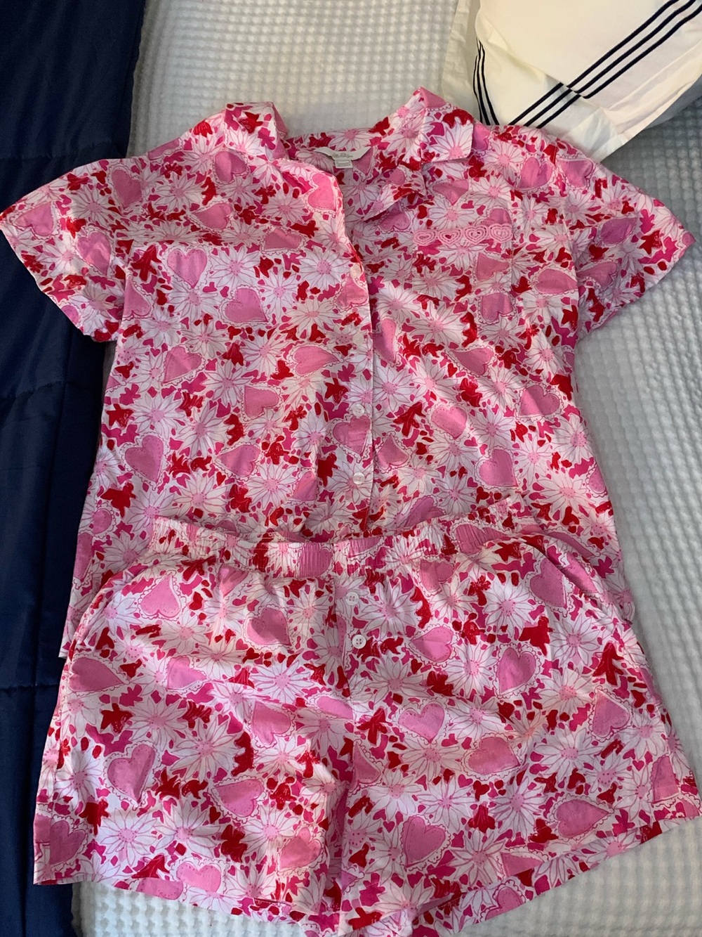 EUC Lilly Pulitzer Pink & Red Heart Floral Short Pajama Set Size Medium